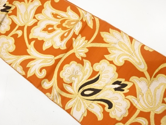 JAPANESE KIMONO / ANTIQUE FUKURO OBI / WOVEN CHINESE FLOWERS